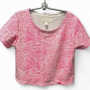 womens croppy aztec white/pink surf style baby tee‎